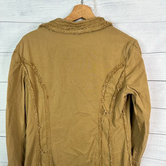 XCVI Womens Medium Vintage Long Frayed Jacket Made USA Cotton Tan Lagenlook - Picture 5 of 9
